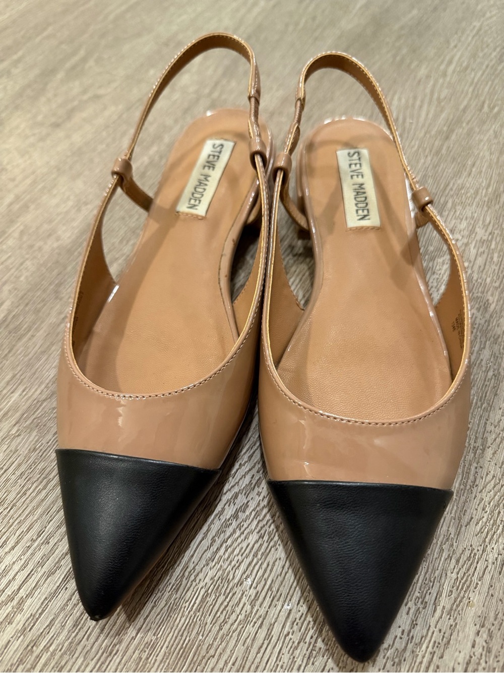 Steve Madden Nude and Black Pointed Slingback Flats